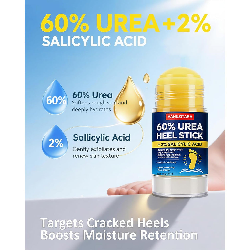 Urea Cream 60% with 2% Salicylic Acid, Foot Cream 60 Percent for Feet & Hands, Maximum Strength Urea Stick for Rough, Dry Cracked Feet Hands Elbows, Callus Remover, Skin Softener Balm 1.41oz