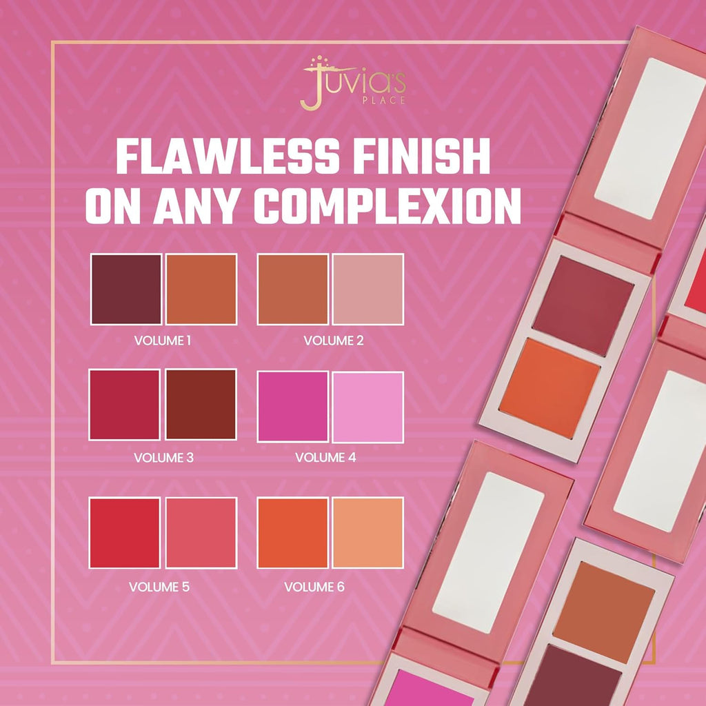 Juvia's Place Blushed Duo Blush Volume4 - Two Tone Pigmented Buildable Pressed Mineral Powder - Rosy Natural Cheeks Matte Fresh Finish for All Skin Color