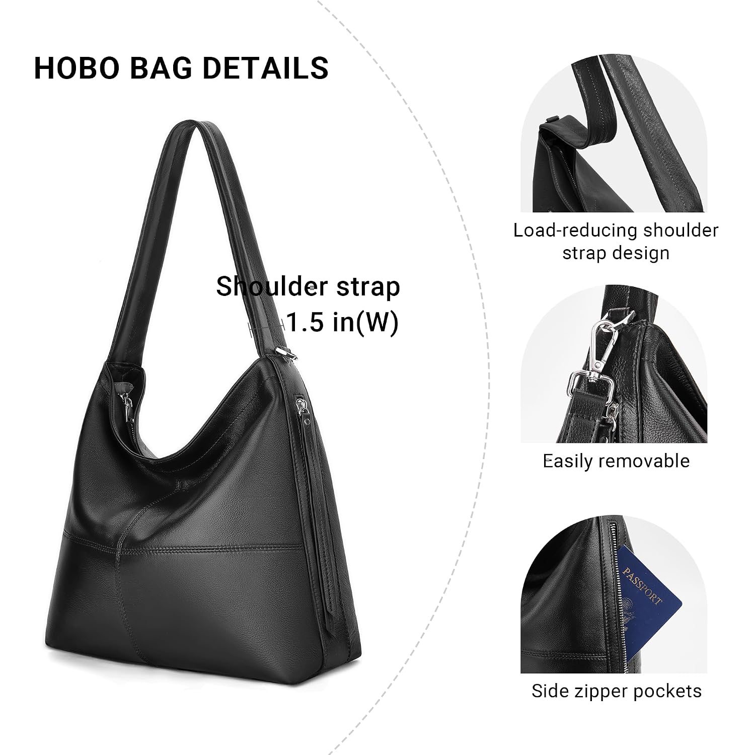 Genuine Leather Hobo Bags For Women Crossbody Purses Work Tote Bag Designer Shoulder Handbags With 2 Straps