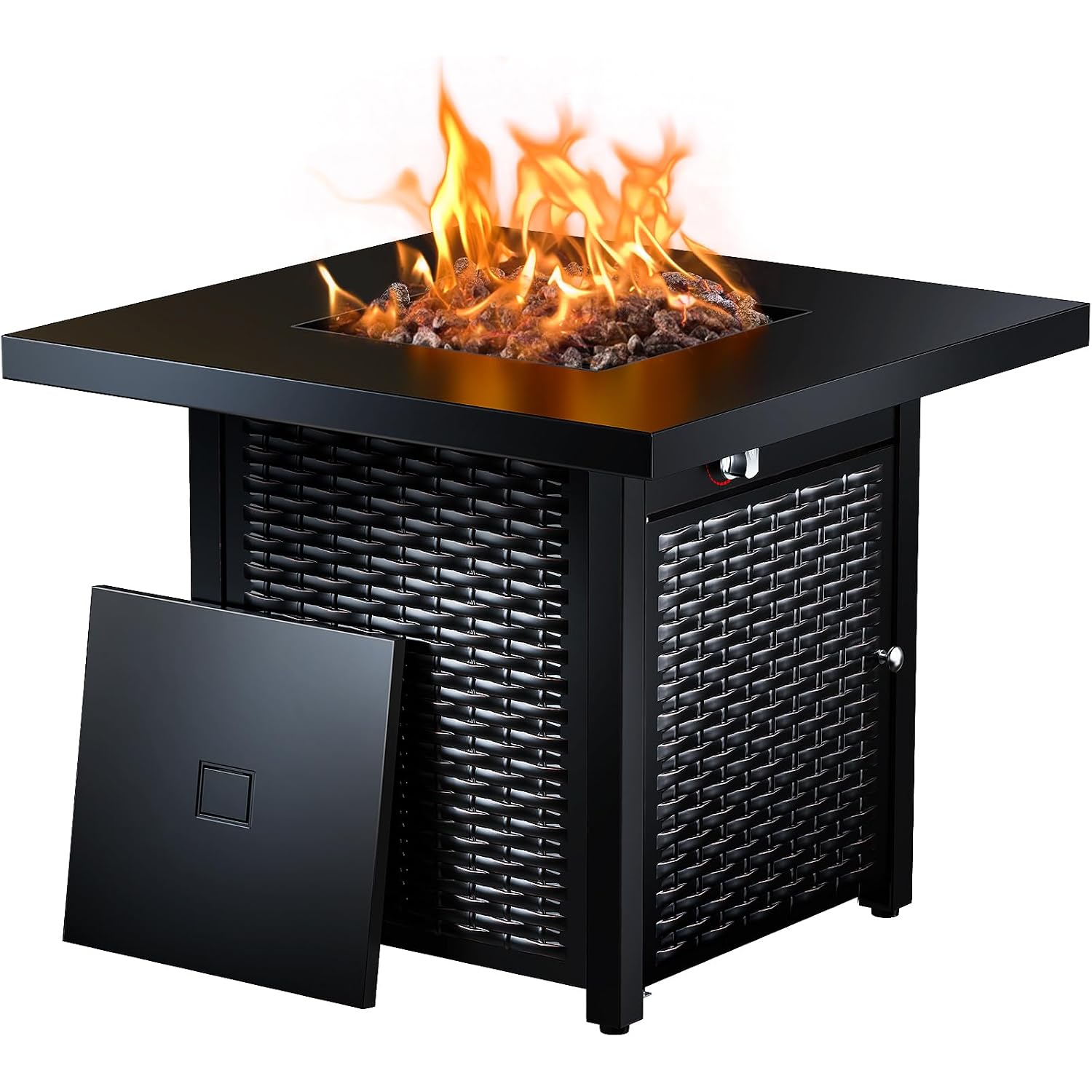 28 Inch Propane Fire Pit Csa-Listed Outdoor Fire Pit Table, 50,000 Btu Steel Gas Fire Pits With Lid And Lava Rock, Add Warmth And Ambience To Parties On Patio Deck Garden,Black,Cifpt3-N1