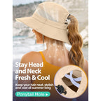 Sun Bucket Beach Hats for Women with Ponytail Hole,Sun Protection UV UPF50+ Waterproof Fishing Safari Hiking Hat