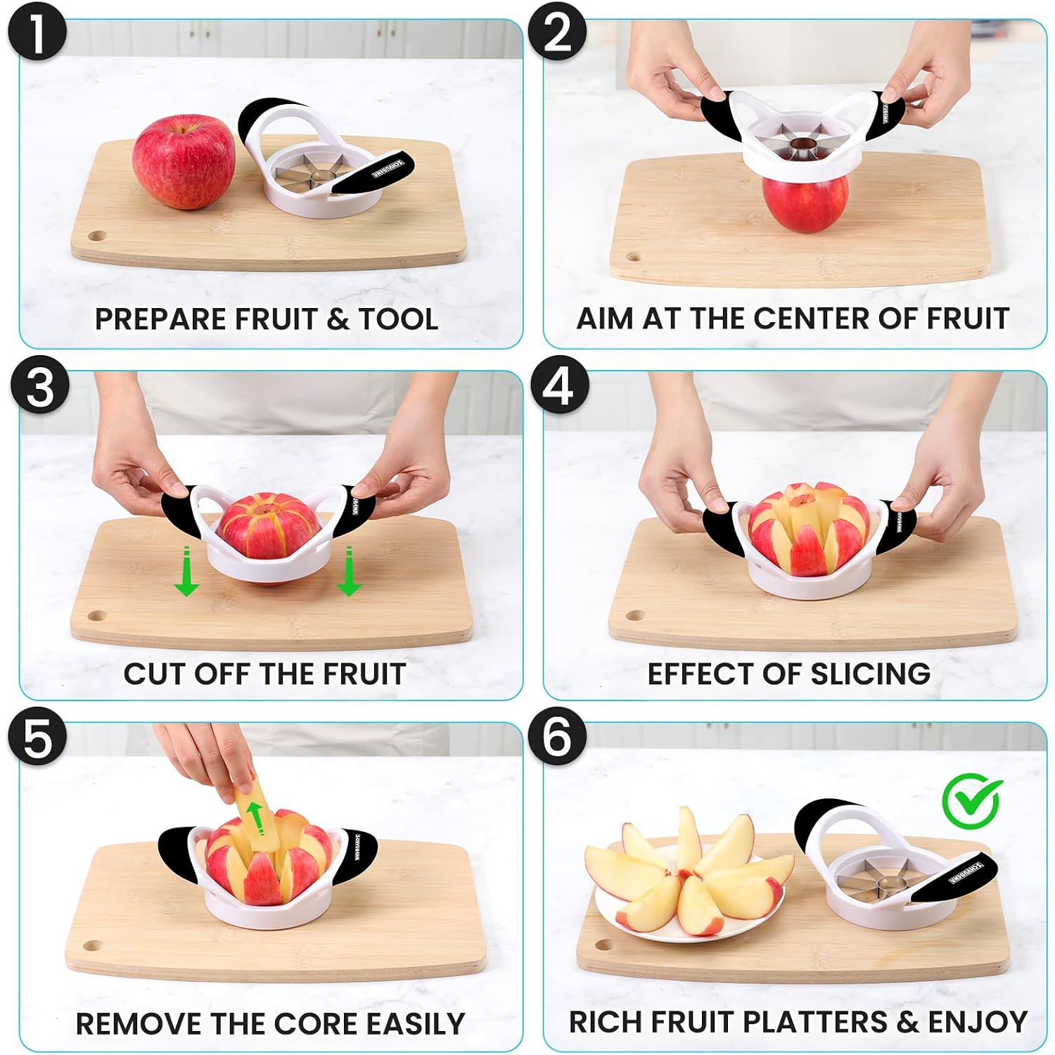 Schvubenr 3.5 Inch Apple Slicer - Professional Apple Cutter - Stainless Steel Apple Corer - Super Sharp Apple Slicer And Corer - Apple Tool With 8 Sharp Blades(Black)