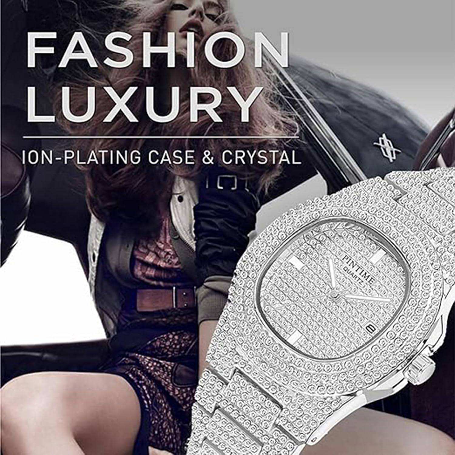 Gosasa Luxury Unisex Crystal Diamond Watches Big Face Women'S Men'S Quartz Watch Gold Silver Rose Gold Stainless Steel Bracelet Band
