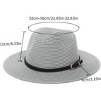 Straw Sun Hats for Women Men Panama Fedora Summer Hat with Leather Belt Wide Brim Beach Sun Jazz Cap 1#gray