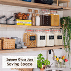 [Upgrade] 2 Pack Square Super Wide Mouth Airtight Glass Storage Containers With Lids, 1.1 Gallon Glass Jars With 2 Measurement Marks, Canning Jars With Leak-Proof Lid For Kitchen (Spare Gasket)