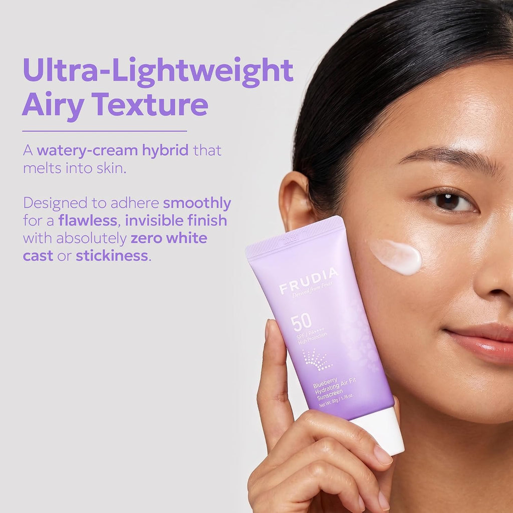Frudia Blueberry Hydrating Air Fit Sunscreen Spf 50 Pa++++, 1.76 Oz | Noncomedogenic, Ultra Lightweight Broad Spectrum Korean Face Sunscreen With Triple Hyaluronic Acid, & Panthenol