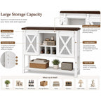 47" Farmhouse Coffee Bar Cabinet With Storage, Sideboard Buffet Table With Wine Rack And Sliding Barn Door, Liquor Cabinet For Kitchen Dining Room, White