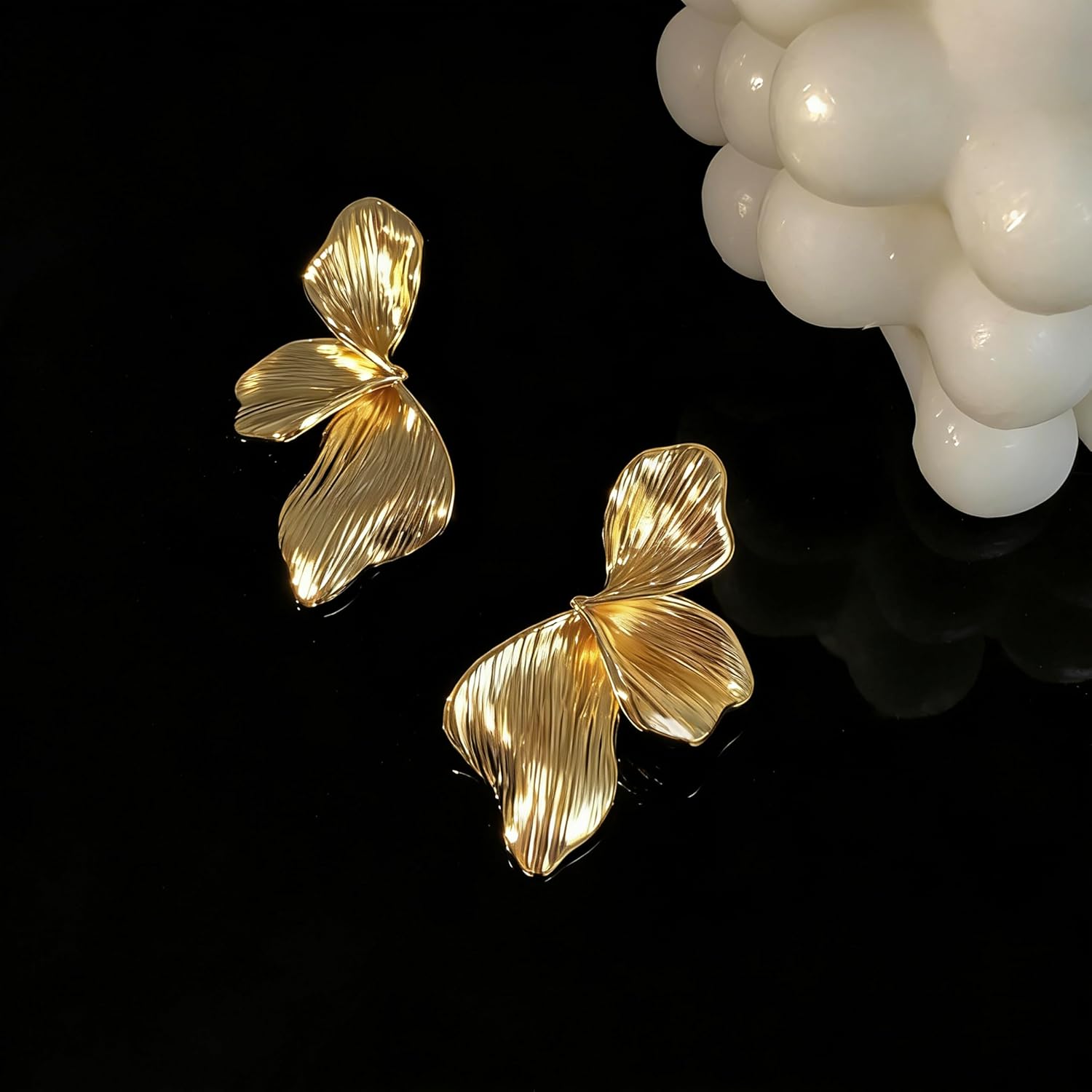OGD Chunky Gold Statement Earrings For Women Trendy Gold Plated Sectored Flower Leaf Angel Wing Earrings Large Stud Jewlery Hypoallergenic