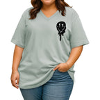 rosemia Plus Size Tops for Women Oversized Casual Tops V Neck Short Sleeves Basic Tees 2026 Green Smile