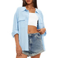 Women's Button Down Long Sleeve Shirts Cotton Blend Casual Oversized Boyfriend Loose Fit Blouse Top