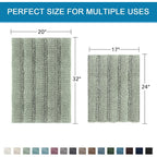 H.VERSAILTEX Sage Bathroom Rugs, Bath Mat Set of 2 Extra Thick Chenille Striped Pattern Shaggy Bath Rugs for Bath Room, Non Skid Bath Mats for Bathroom Floor (32 x 20 Plus 24 x 17 - Inches)