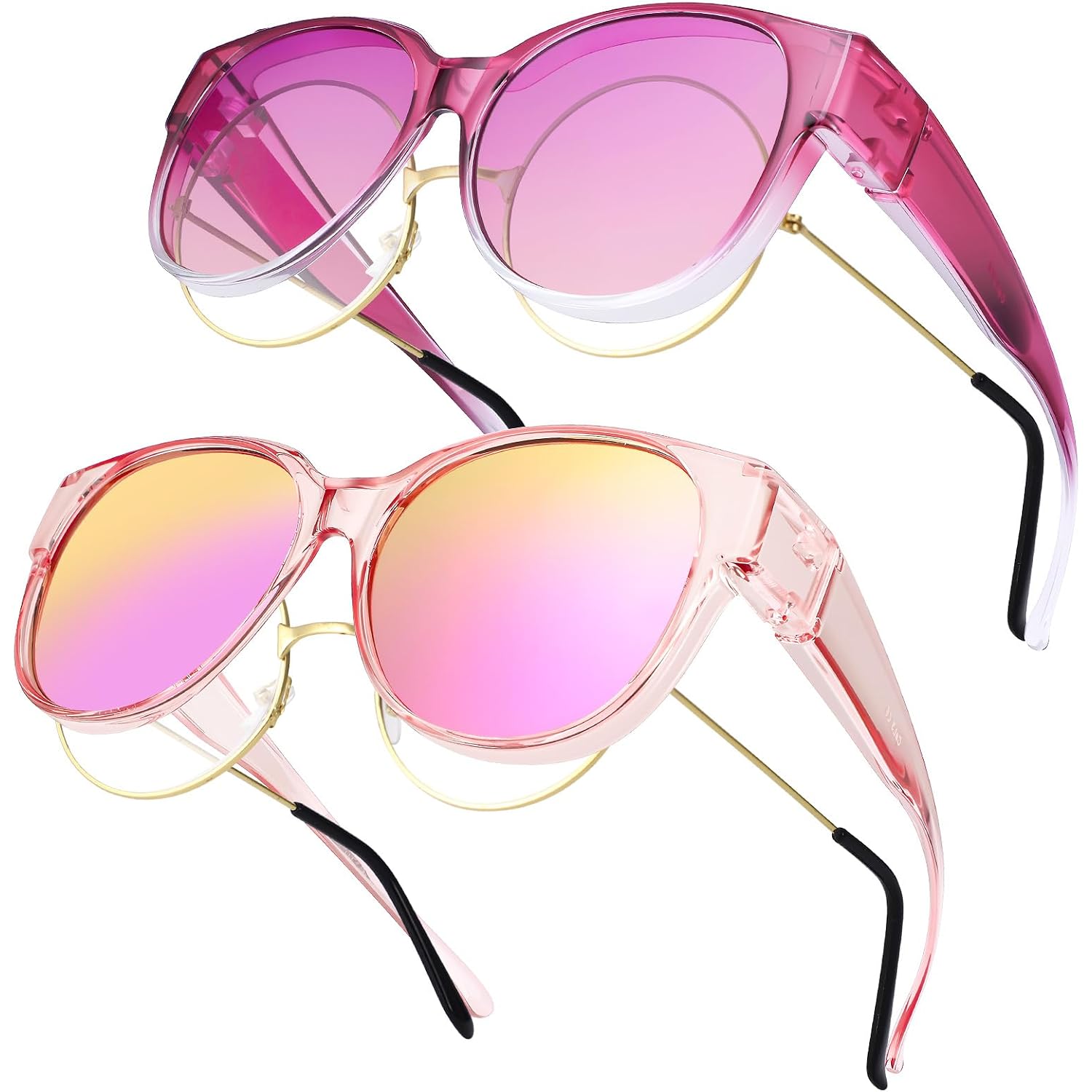 2 Pcs Polarized Fit Over Sunglasses for Women, Large Round UV400 Protection Sunglasses Trendy Fit Over Sunglasses Purple, Pink