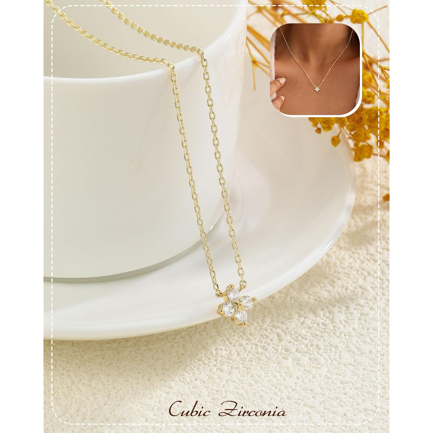 ZHESHY Birthstone Gold Necklaces for Women Dainty Non Tarnish 14K Gold Plated Diamond Necklace Cubic Zirconia Pendant Necklaces Women Gold Trendy Jewelry Bridesmaid Birthday Christmas Mothers Day Gifts
