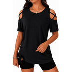 Women's Summer Tops Short Sleeve Cold Shoulder Tops T-Shirts for Women Spring Summer Tops Loose Fit Tunic 2026
