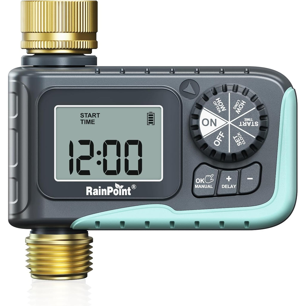 Rainpoint Sprinkler Timer With Brass Inlet & Outlet, Programmable Hose Timer For Garden Soaker Hose, Watering Timer With Rain Delay/Manual Watering System, Digital Drip Irrigation For Yard, Lawn