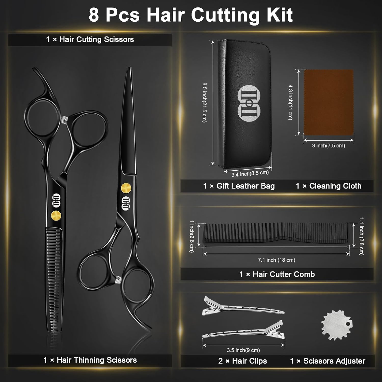 Hair Cutting Scissors Shears Kit, Professional Barber Haircut Scissors Set (6.7 Inch Hair Beard Hairdressing Trimming Haircutting Thinning Shears) For Men Women Hairdresser Home Salon (Black)