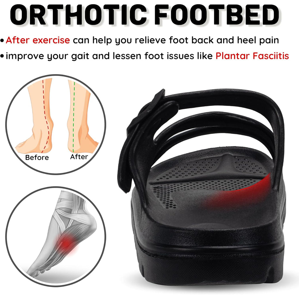 PIMIO Arch Support Sandals for Women Slip On Recovery Slides for Plantar Fasciitis Relief, Non-Slip Lightweight Slippers With Thick Cushion For Waking Foot Pain & All-Day Comfort