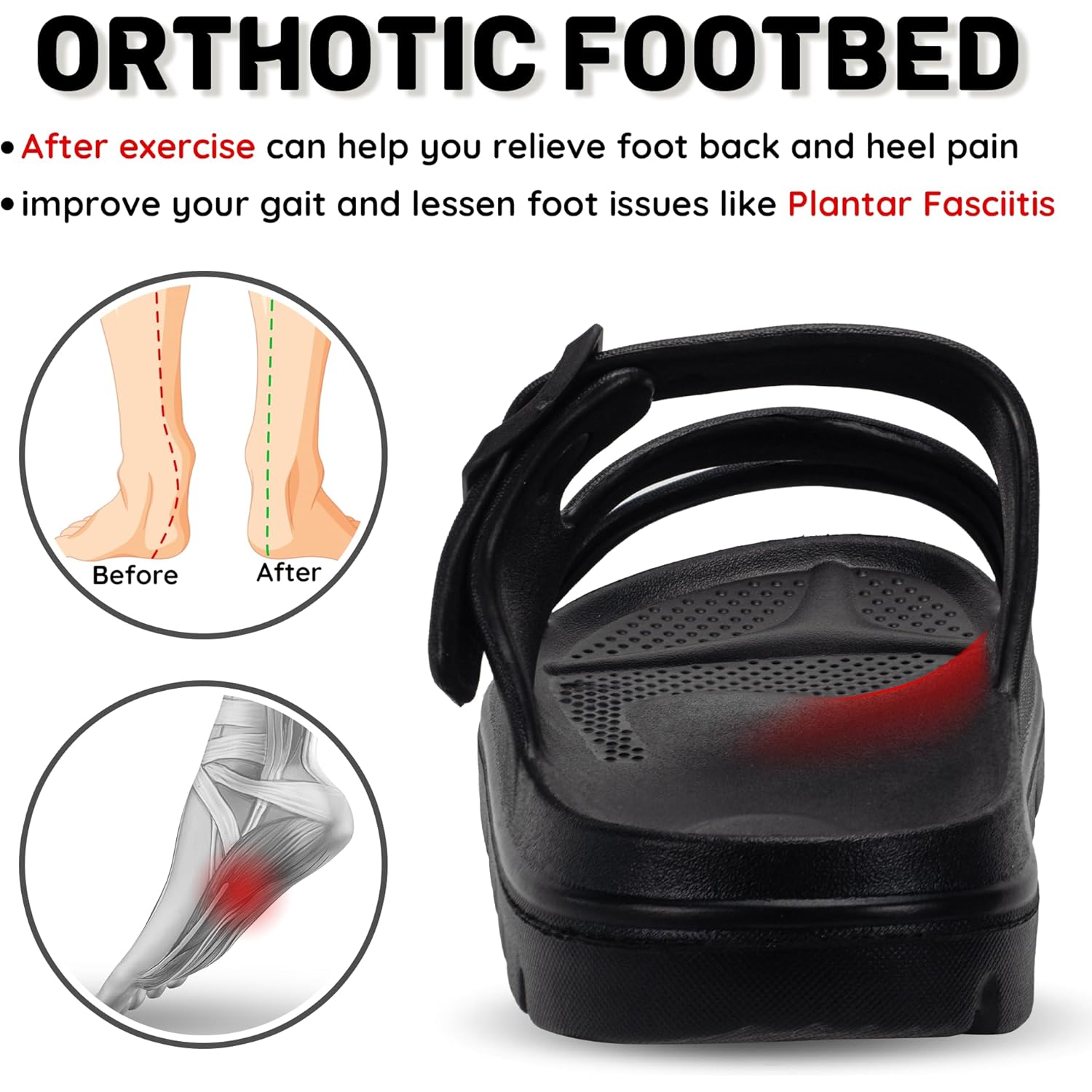 PIMIO Arch Support Sandals for Women Slip On Recovery Slides for Plantar Fasciitis Relief, Non-Slip Lightweight Slippers With Thick Cushion For Waking Foot Pain & All-Day Comfort