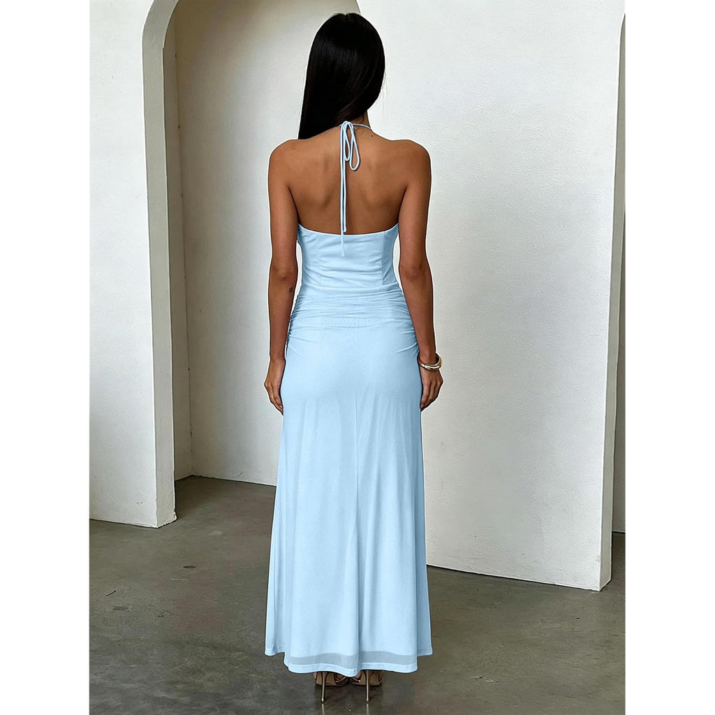 Kaximil Women'S Sexy V Neck Halter Maxi Dresses Bodycon Cocktail Wedding Guest Long Dress