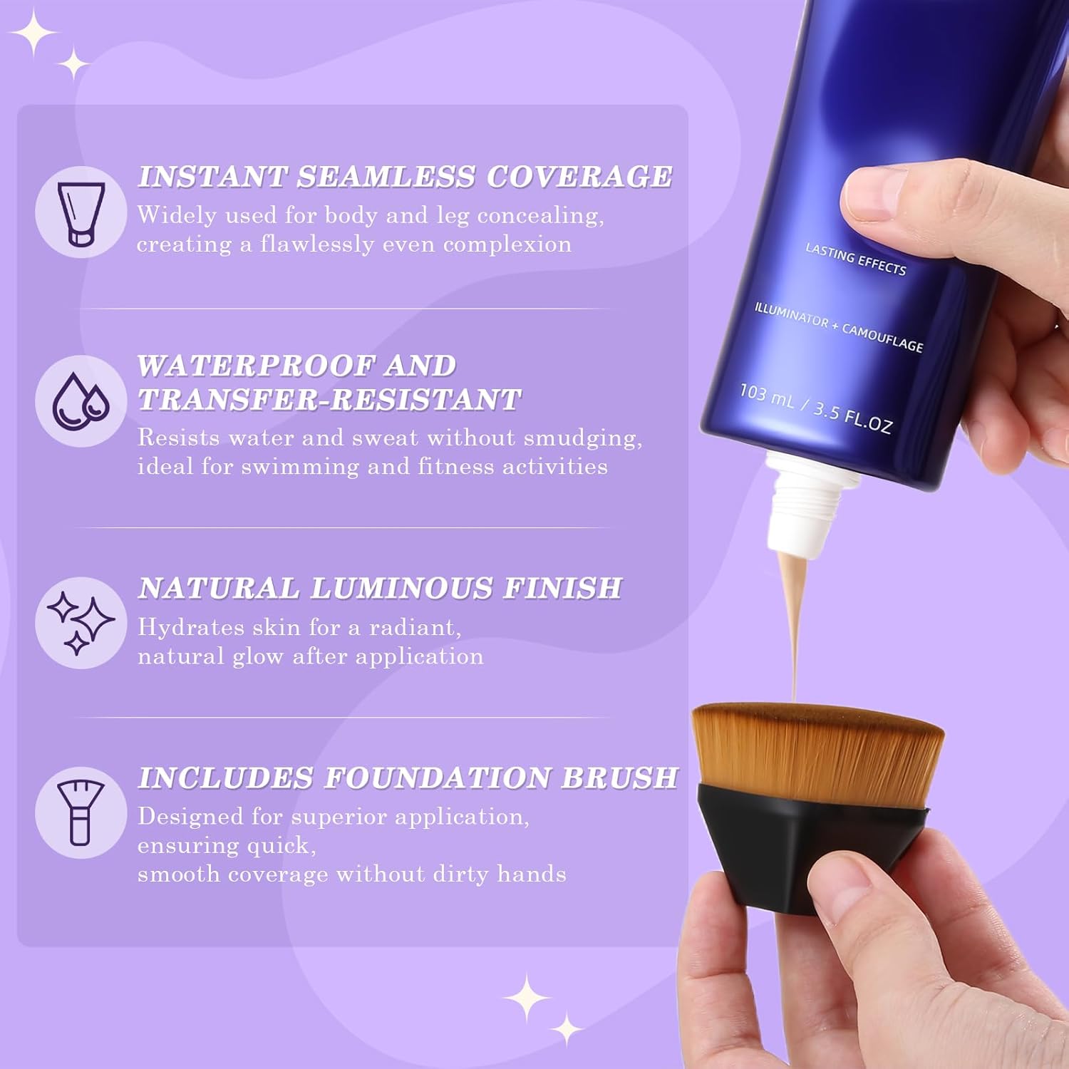 Waterproof Body Makeup, Beauty Body Foundation Cream with Brush, Full Coverage Body & Leg Makeup for Scars Imperfections, No Transfer, Natural Finish
