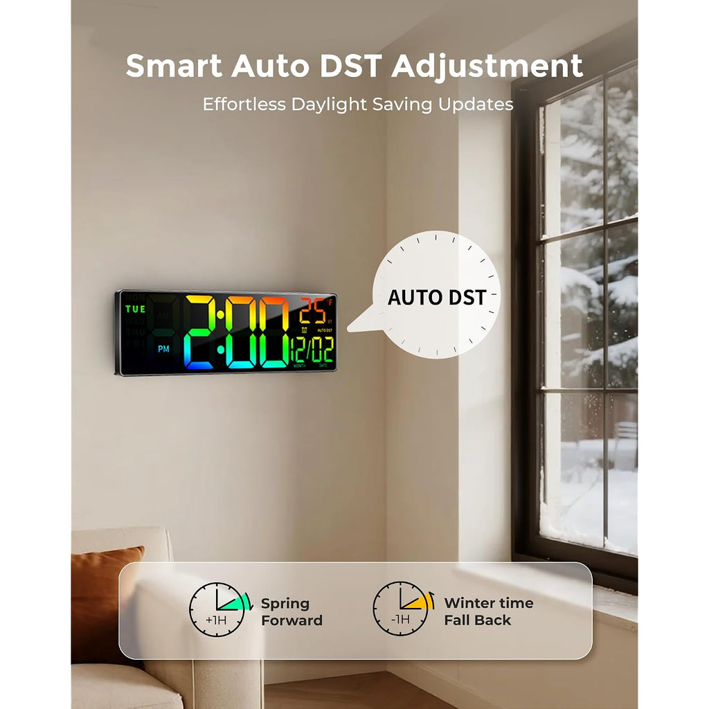 Easyera 16.5" Large Digital Wall Clock With Bt Sync, 11 Rgb Lights | 11 Scenes Mode Remote Control, Big Led Clock With Dual Alarms, Auto Dst, Temperature For Classroom Gaming