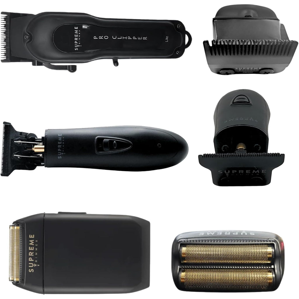 Supreme Trimmer 3-In-1 Barber Bundle | Pro Clipper Lite, T-Shaper Trimmer & Crunch Foil Shaver | Professional Beard Trimmer Men’S Hair Clipper Kit | Black