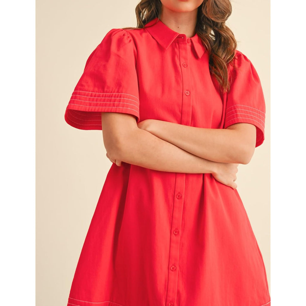 Womens Short Sleeve Button Down Mini Shirt Dress Lapel Collar Short Dresses With Pocket
