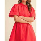 Womens Short Sleeve Button Down Mini Shirt Dress Lapel Collar Short Dresses With Pocket