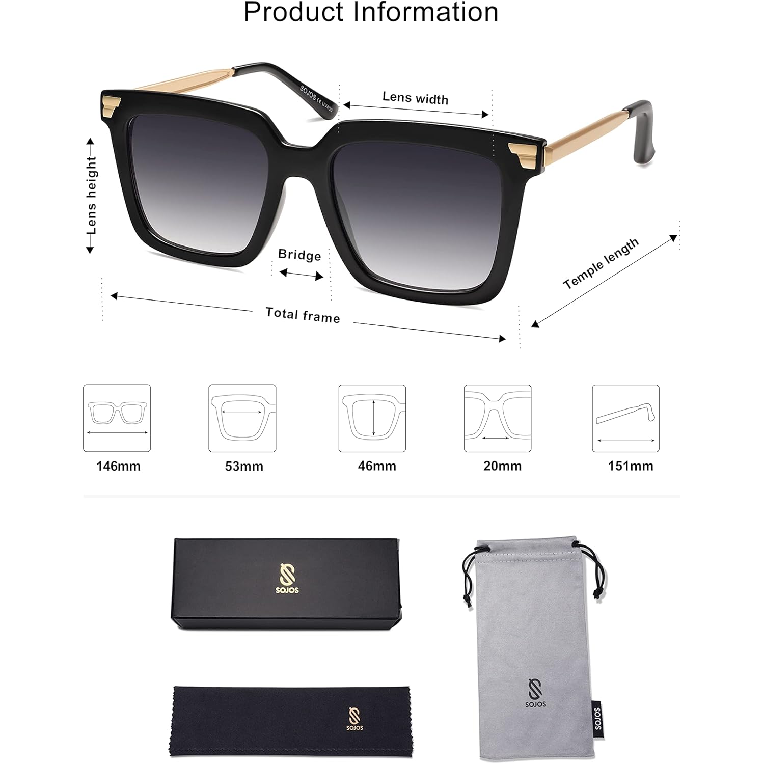 SOJOS Retro Oversized Square Sunglasses for Women Trendy Vintage Shades Classic Big Sun Glasses UV400 SJ2216A