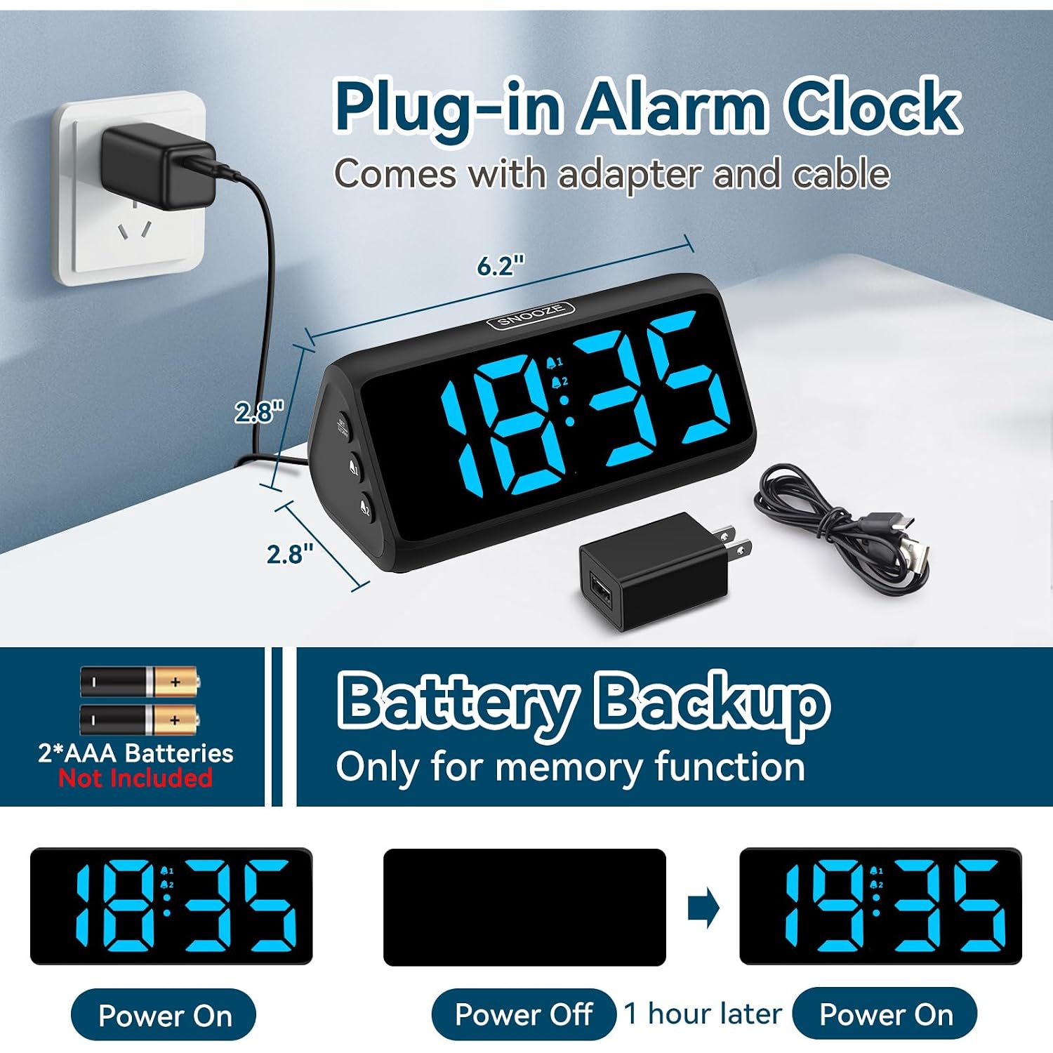 Digital Alarm Clocks For Bedrooms, Loud Alarm Clock With Dual Alarms, Bold Digits, 5 Dimmers, 4 Volumes, Snooze, Bedside Clock For Deep Sleepers Kids Teens Seniors, Plug In Clock, Easy To Set