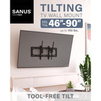 Sanus Tilting Tv Wall Mount For 46" - 90” Tvs Or 150Lbs - Premium Tilt Mount W/Universal Fit - Smooth 5.7" Extension Allows For Cable Management - Includes Hardware & Drill Template For Easy Install