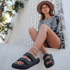 Cushionaire Fame Pillow Recovery Sandals For Women, Adjustable Double Buckle Waterproof Eva Cloud Slides For Women