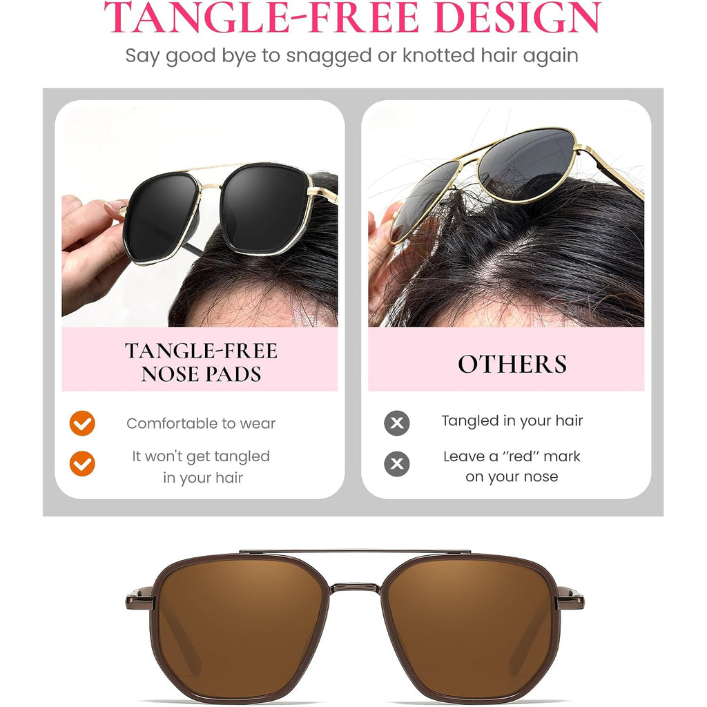 Tangle Free Aviator Sunglasses For Women Polarized Square Frame With Uv400 Protection Sun Glasses For Driving