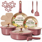 CAROTE 19 Pcs Pots and Pans Set, Nonstick Cookware Sets with Detachable Handle, Titanium Reinforced, Oven Safe, Cookware Non Stick Cooking Set w/Frying Pans & Saucepans Red(PFOS, PFOA Free)