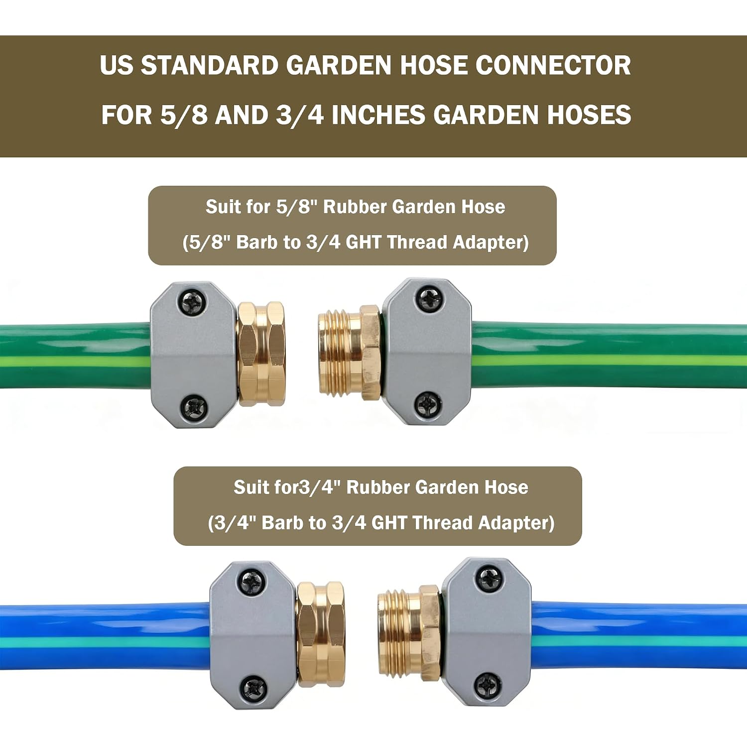Liulo Tool Garden Hose Repair Kit, 3 Sets Aluminum Alloy Garden Hose End Mender Kit, Male And Female Garden Water Hose Repair Connector Fittings, Fit 5/8" And 3/4" Garden Hose Connector