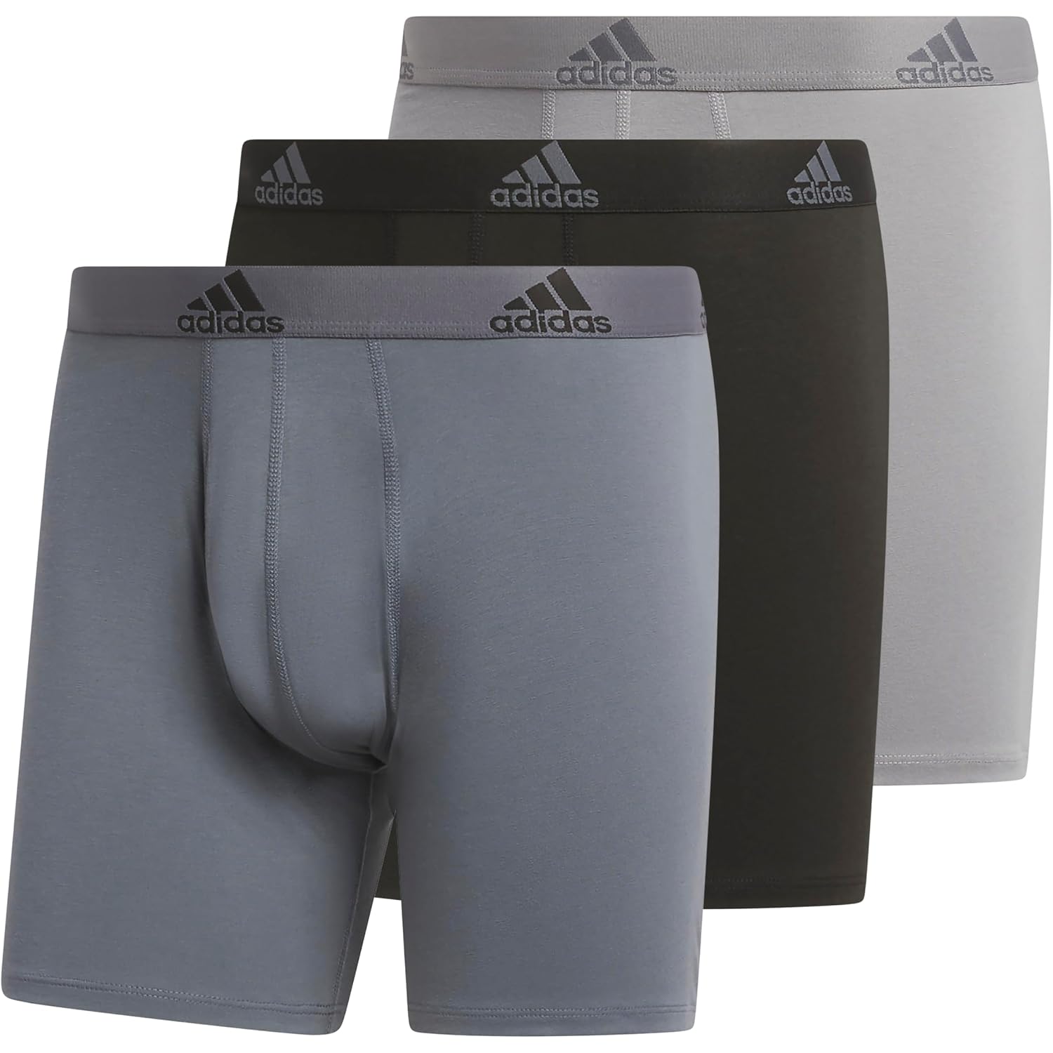 Adidas Men'S Performance Stretch Cotton Boxer Briefs, Men'S Underwear Boxer Brief, Soft Stretch, Superior Comfort, 3-Pack