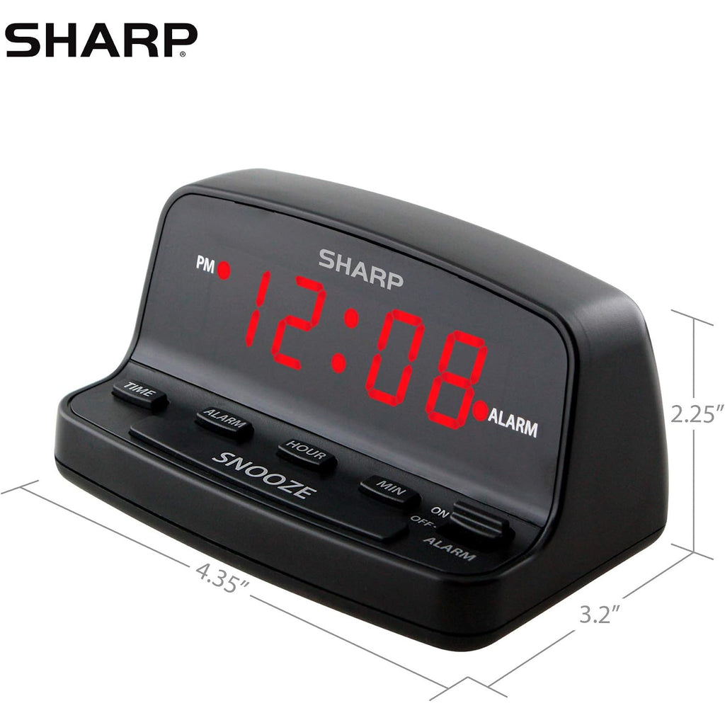 Sharp Digital Alarm Clock With Keyboard Controls, Red Led, Battery Backup