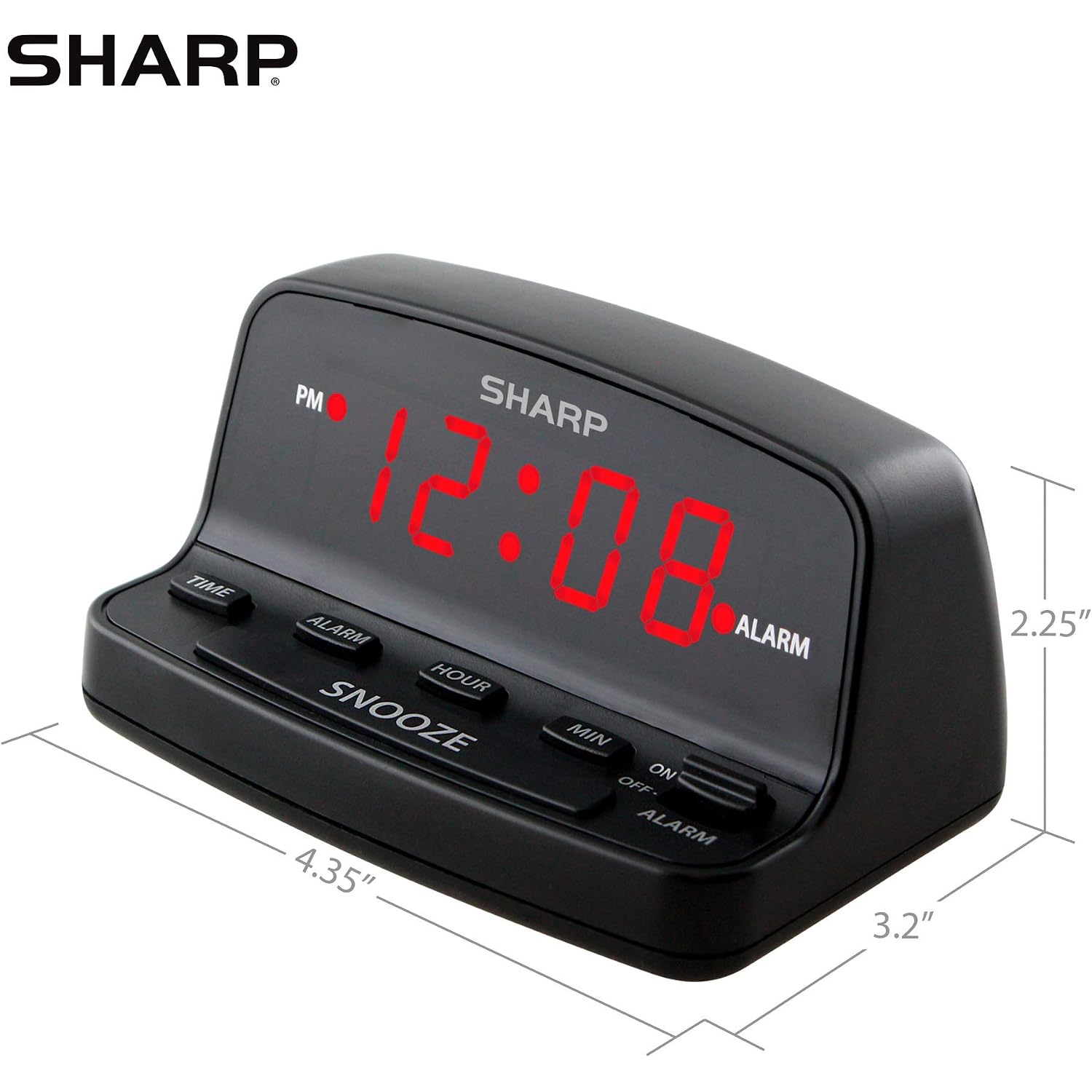 Sharp Digital Alarm Clock With Keyboard Controls, Red Led, Battery Backup