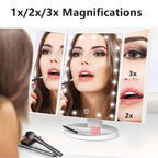 Flymiro Tri-Fold Lighted Vanity Makeup Mirror With 3X/2X Magnification,Light Up Mirror For Makeup,Touch Screen 21 Leds,180° Rotation Countertop Cosmetic Mirror,Gifts For Women Mom Teen Girls
