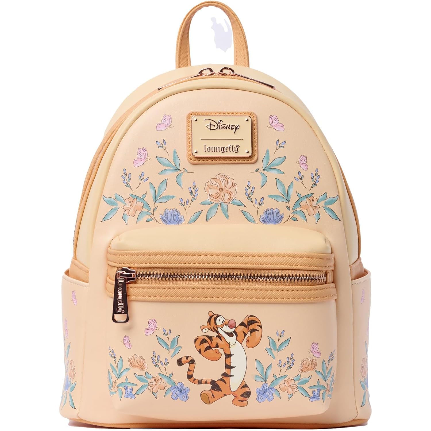 Loungefly Tigger Mini Backpack Handbag Floral Print Double Strap Shoulder Bag (Peach, Tigger)