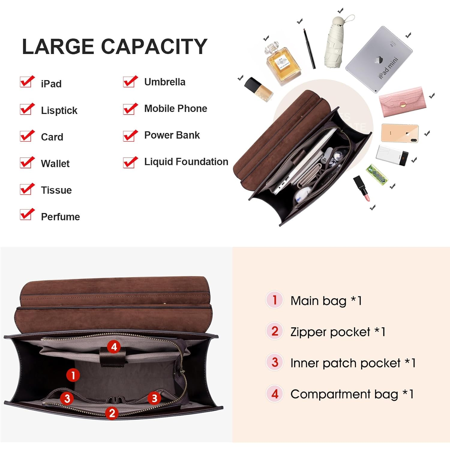 Cnoles Leather Backpack Purse For Women Fashion Ladies Vintage Bags Casual College Travel Backpacks Large bag Brown