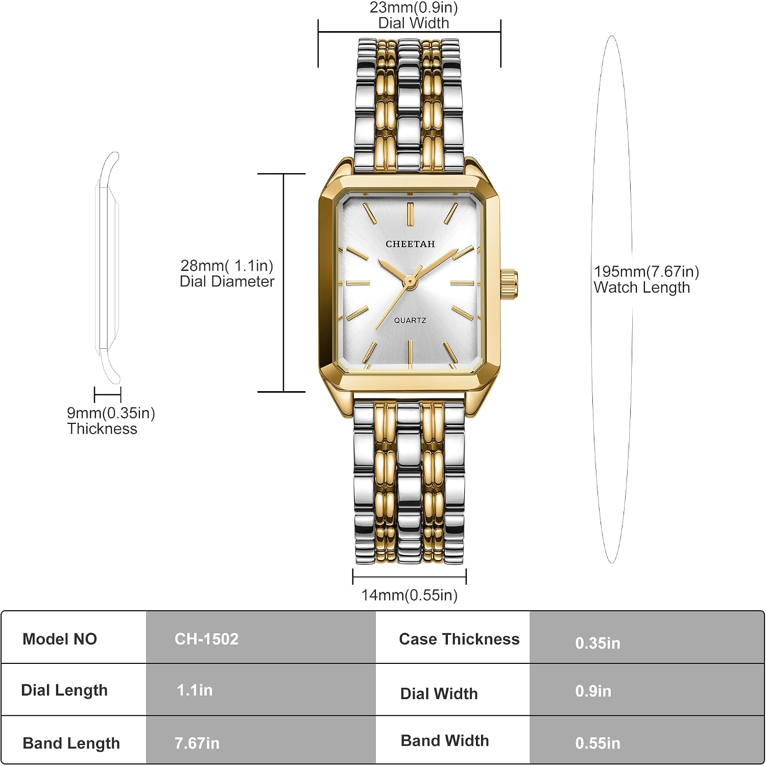 Cheetah Women'S Gold-Tone Dainty Watch, Retro Style Rectangular Case And Stainless Steel Band, Gift For Her