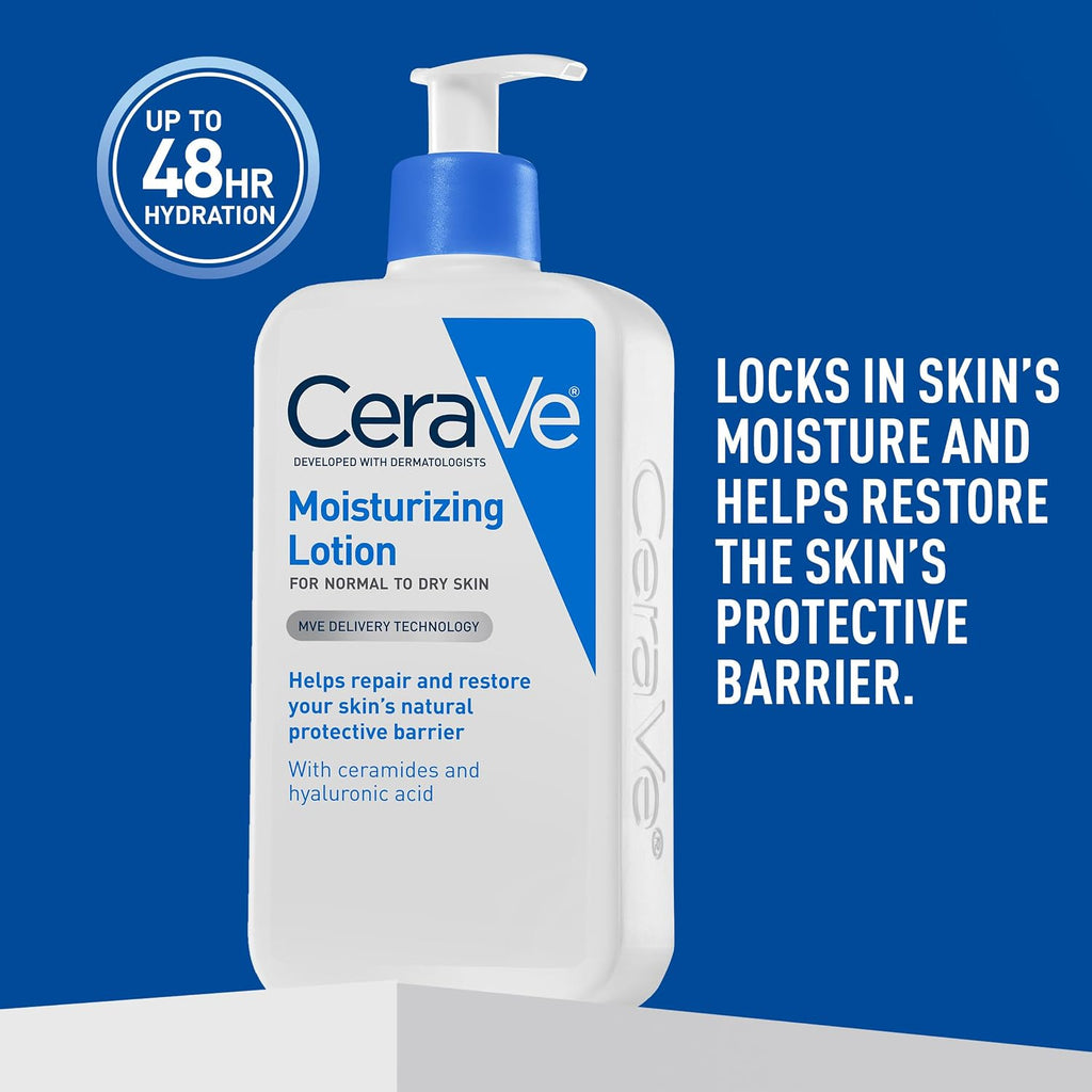 Cerave Daily Moisturizing Lotion For Dry Skin, Body Lotion & Face Moisturizer With Hyaluronic Acid And Ceramides, Daily Moisturizer, Fragrance Free, Oil-Free, 19 Ounce
