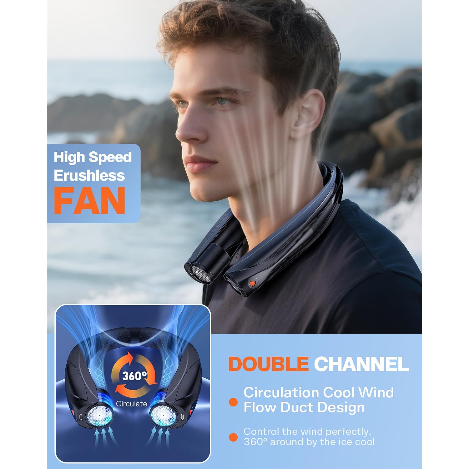 Portable Neck Fan, 6000Mah Personal Fan, 360° Cooling Rechargeable Wearable Fan, 6 Speeds Adjustable Hands-Free Fans For Travel, Outdoor, Office, Ideal Summer Gifts
