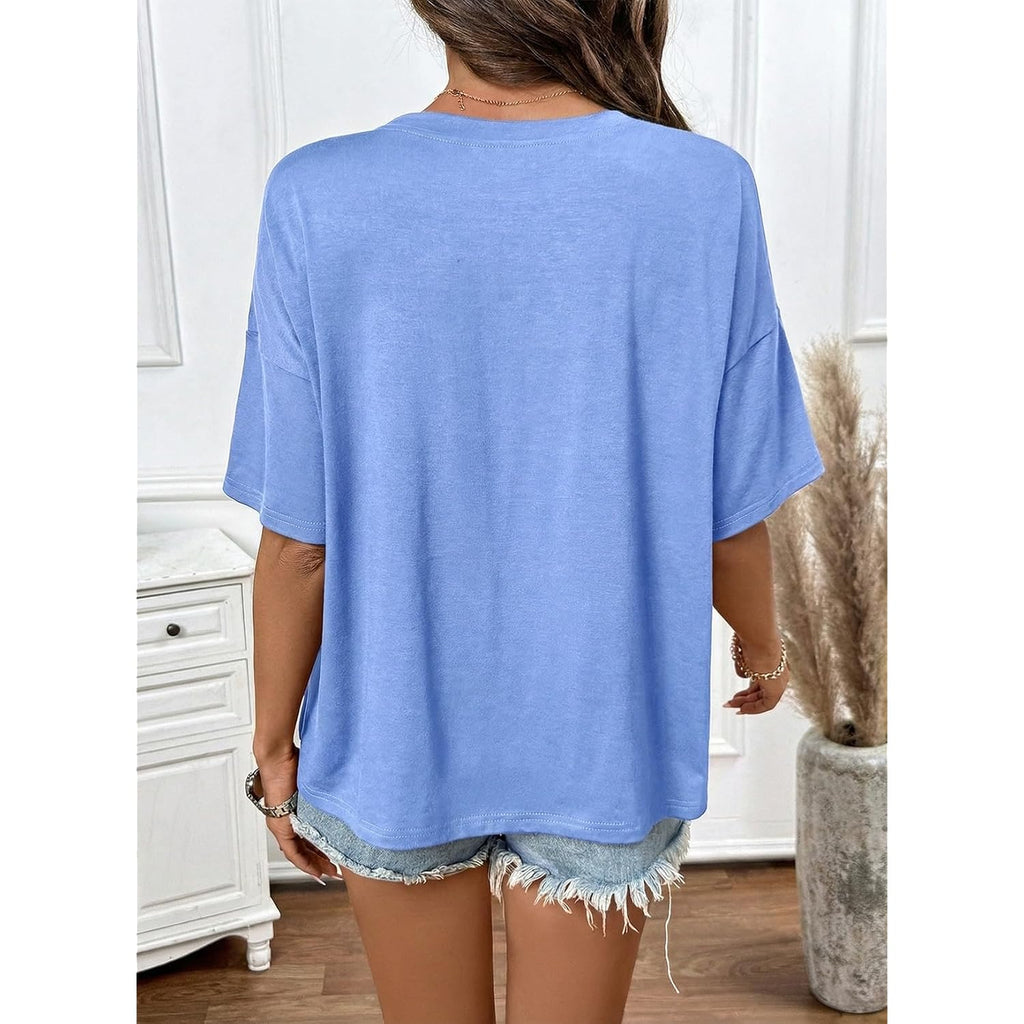 Dokotoo Womens Tops Cute Lace Summer Short Sleeve 2026 Oversized Casual T Shirts Lace Pockets