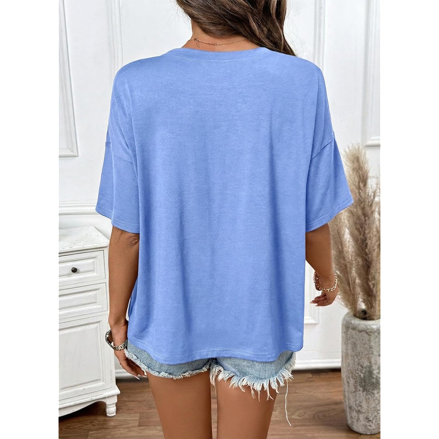 Dokotoo Womens Tops Cute Lace Summer Short Sleeve 2026 Oversized Casual T Shirts Lace Pockets