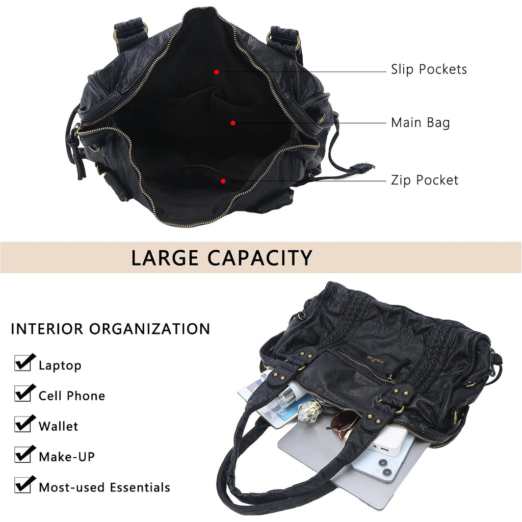 Angel Kiss Hobo Bags For Women Vegan Leather Hobo Satchel Handbags Large Tote Purses Shoulder Bag