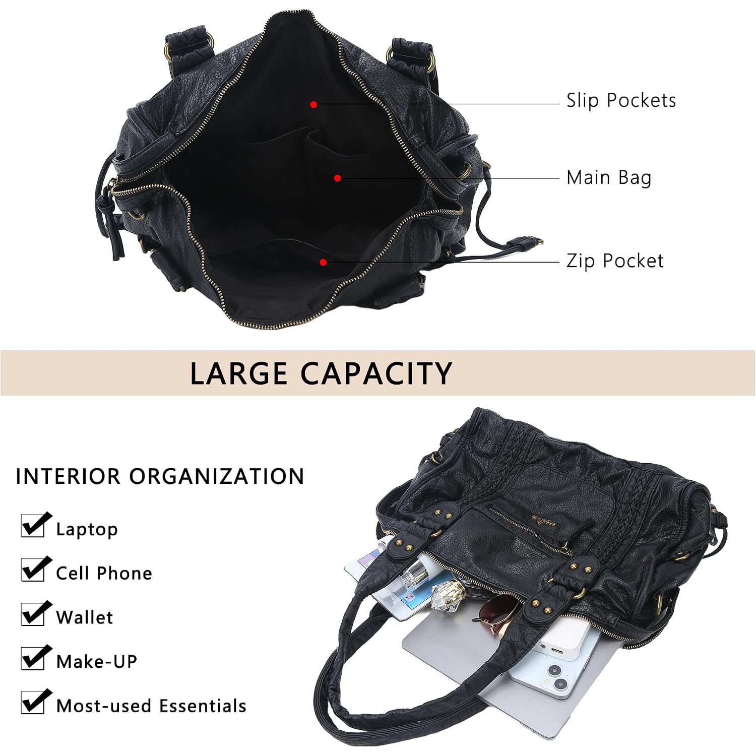 Angel Kiss Hobo Bags For Women Vegan Leather Hobo Satchel Handbags Large Tote Purses Shoulder Bag
