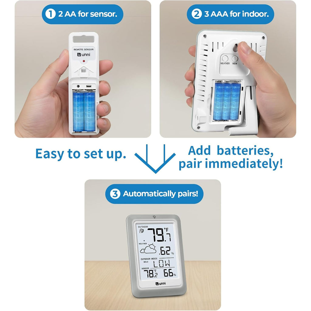 Indoor Outdoor Thermometer Hygrometer Wireless Weather Station, Temperature Humidity Monitor Battery Powered Inside Outside Thermometers With 330Ft Range Remote Sensor And Backlight Display