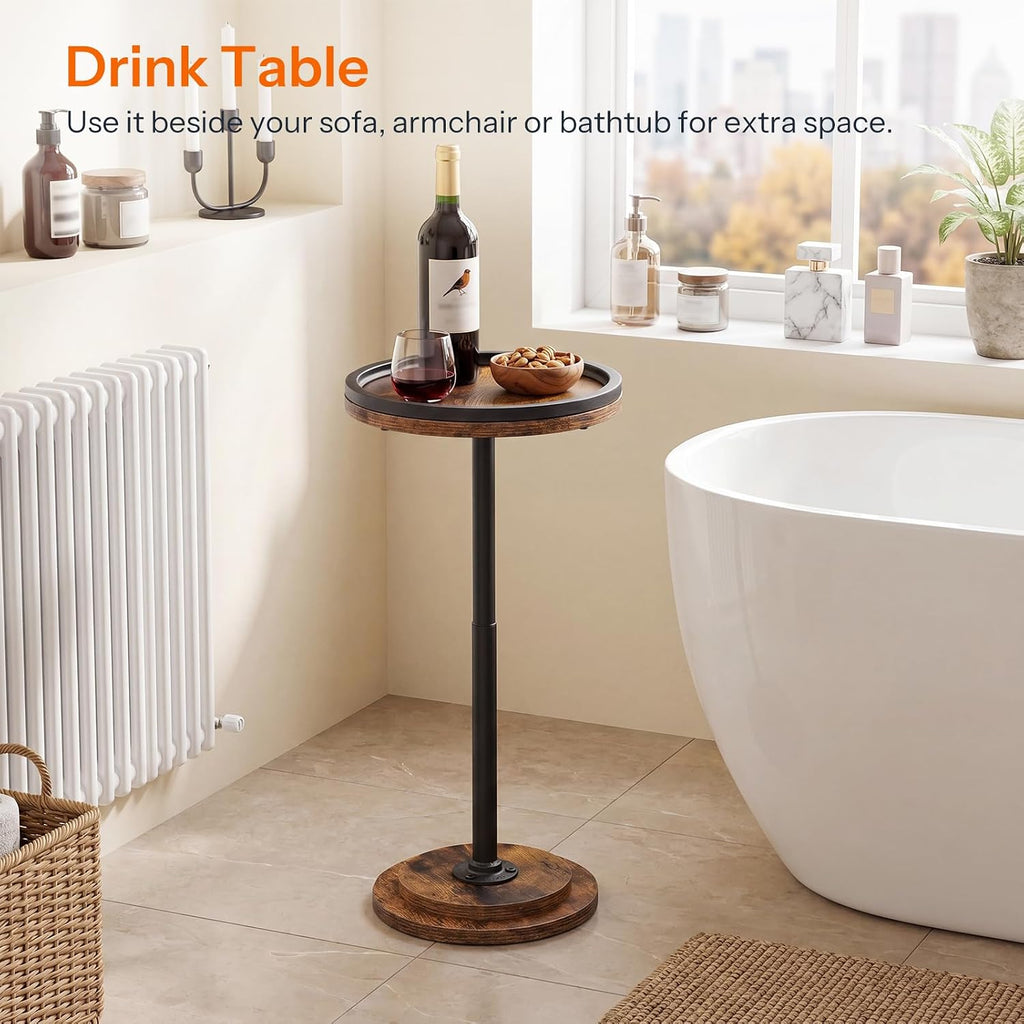 Hoobro Small Round Side Table, Drink Table, Coffee Martini Table With Pedestal Accent For Small Spaces In Living Room, Bedroom, Sofa Couch, Rustic Brown Bf168Bz01